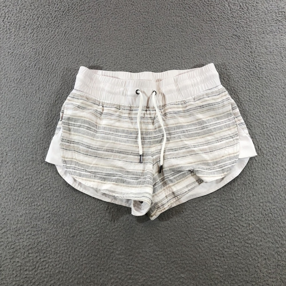 Athleta Shorts Womens 4 Linen Blend Striped Drawstring Pockets Activewear Casual